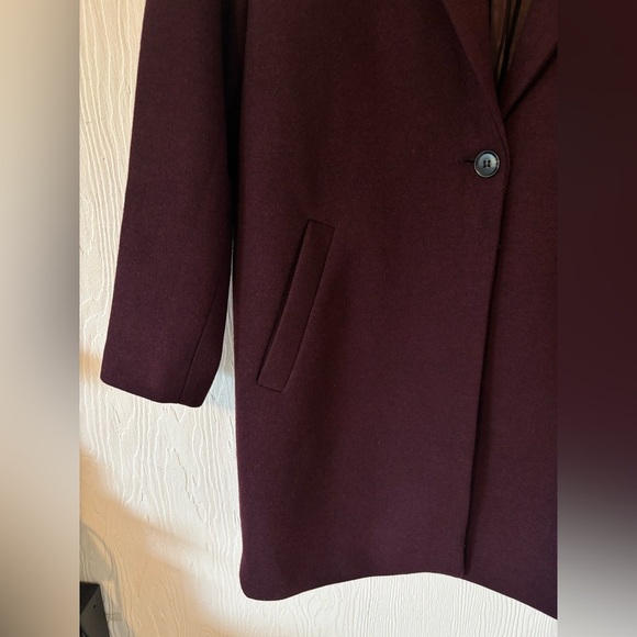 Selected Femme Purple Maroon Burgundy Eggplant Plum Wool Blend Midi Coat Jacket - Picture 6 of 13